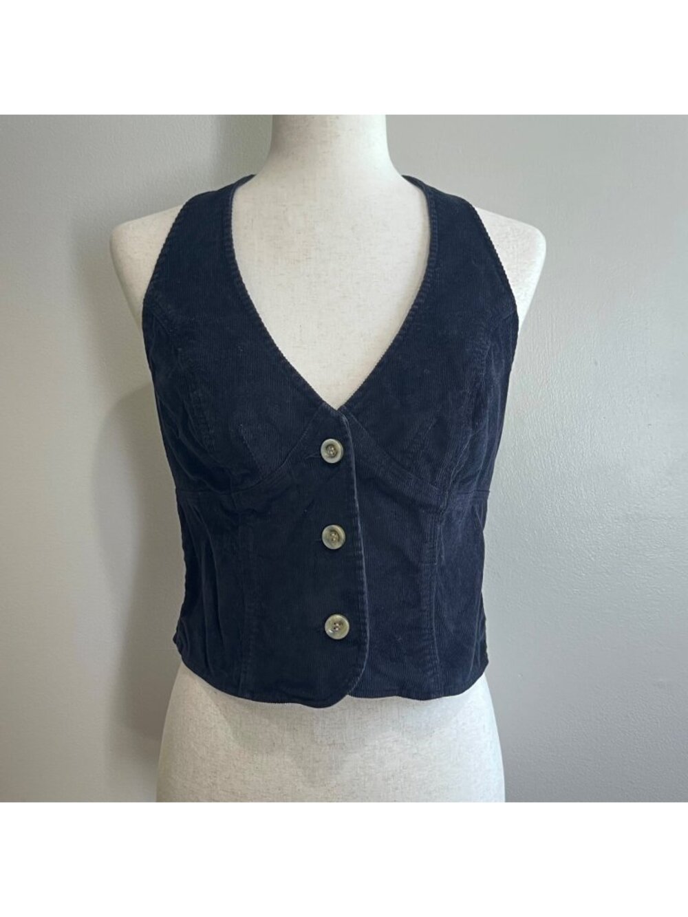 London Jean Corduroy Halter Vest Womens M Black Button Up Boho Western